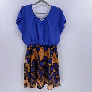 BAR III dress blue mixed print bat sleeves size M Medium